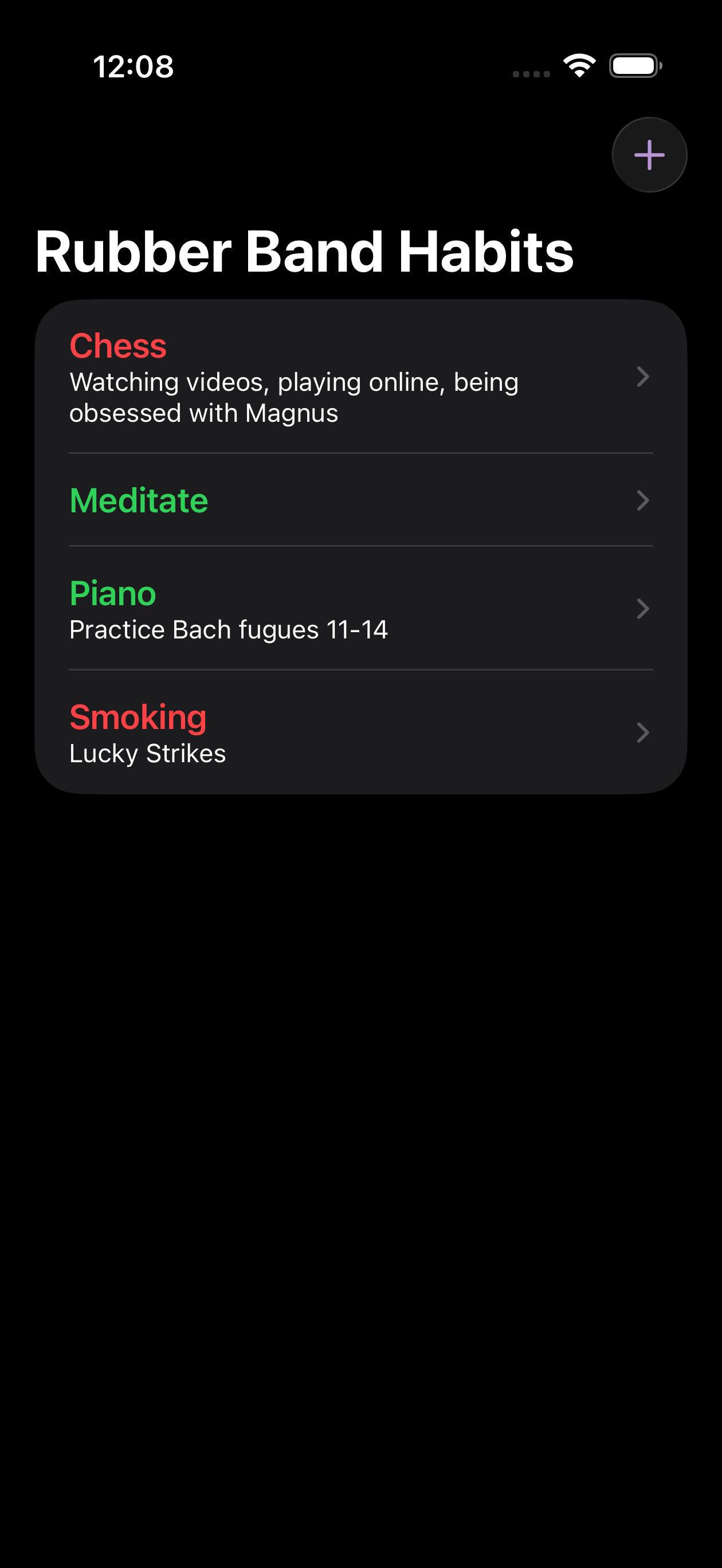 Rubber Band Habits main screen