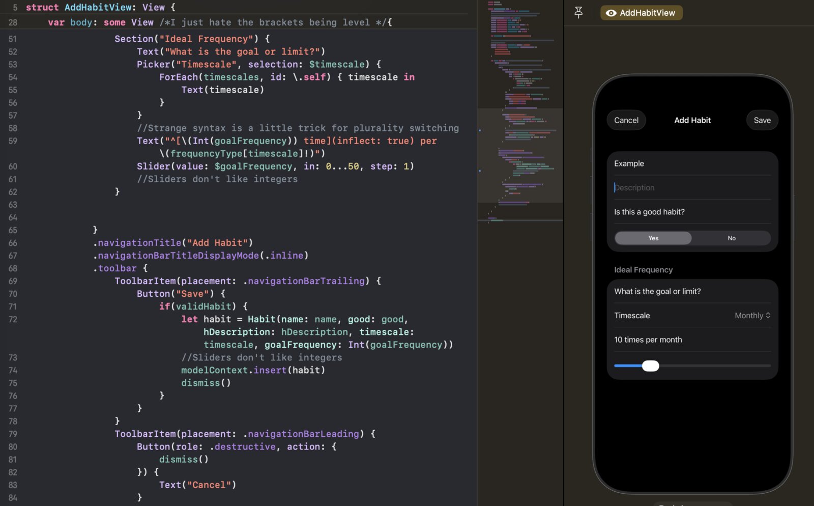 SwiftUI source code for the Add Habit view